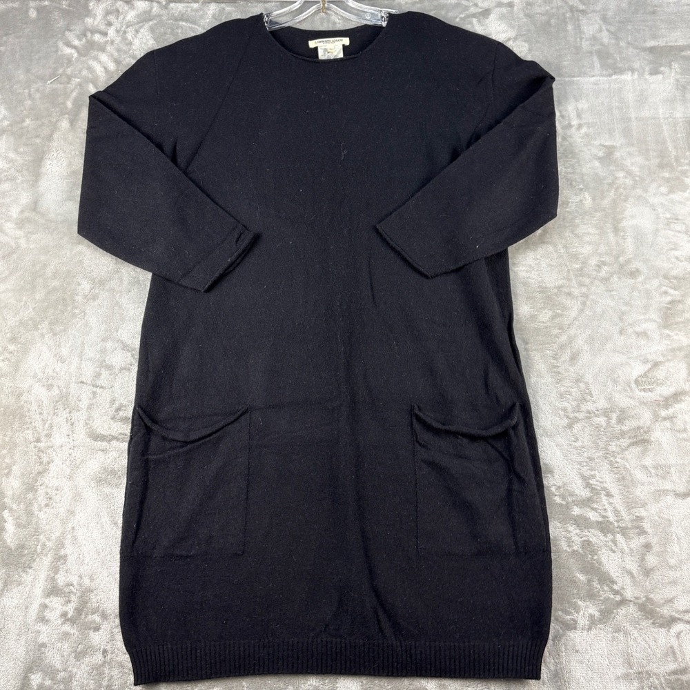 Lamberto Losani Wool Sweater Dress Womens L Black Silk Cashmere Pockets EUC